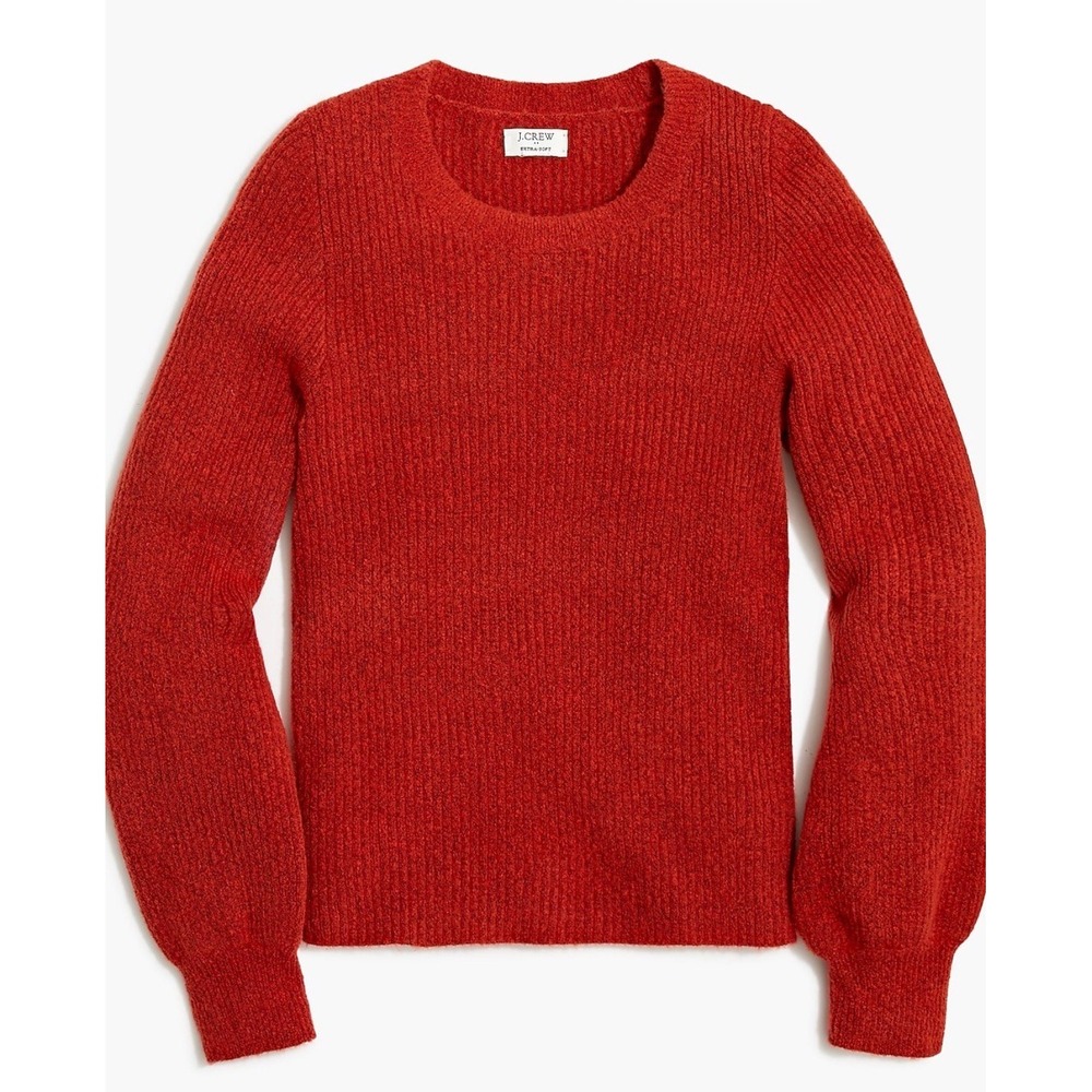 J.Crew Extra-Soft Ribbed Crewneck Sweater Rust Orange Red Wool Blend Small